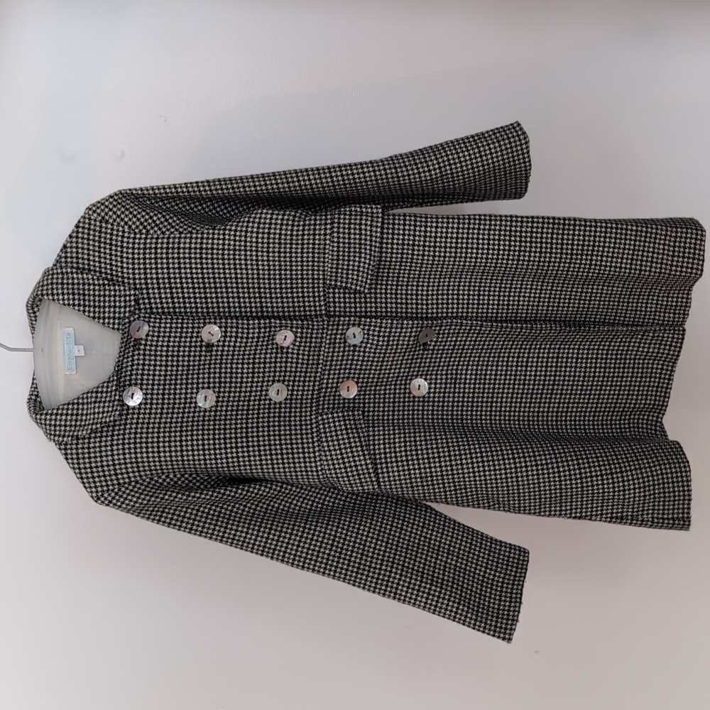 Elephantito Classic Black and White Houndstooth Little Girl's Wool Coat Size 8